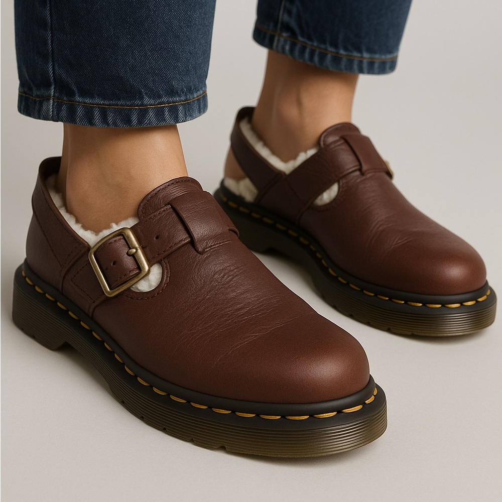 Dr. Martens Jorge II Faux Fur Lined Slingback Mules - Warm Tan - Size US 5
